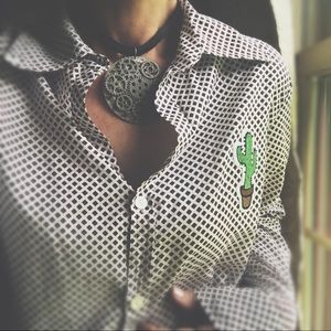 OOAK Whimsy Retro Blouse - Sparkling Cacti Detail - Size L